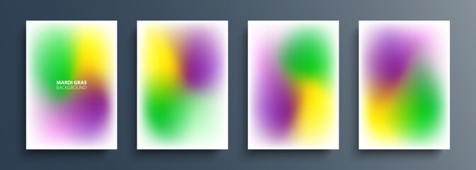 Set of Mardi Gras backgrounds with modern abstract blurred color gradient patterns. Templates collection for Fat Tuesday brochures, flyers and cards. Vector illustration.
