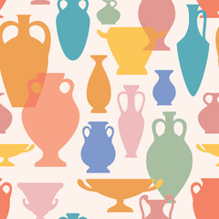 Ancient Greek vessels silhouettes seamless pattern