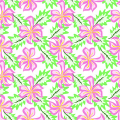 Seamless pattern with pink hibiscus flowers background. Vector illustration design with floral for wrapping paper, wallpaper, fabric, decorating and backdrop.