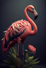 Photorealistic pink flamingo portrait. Generative art - obrazy, fototapety, plakaty