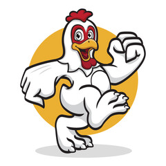 Happy Walking Smile Chicken Mascot Design
