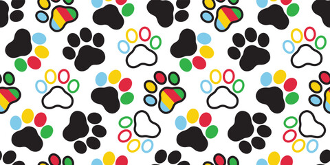 Fototapeta na wymiar dog footprint seamless pattern paw cat rasta rainbow vector puppy pet breed cartoon doodle repeat wallpaper tile background illustration design isolated