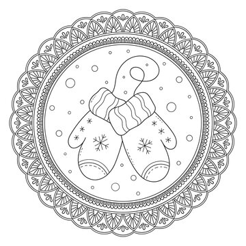 black and white mittens in winter mandala clip art preview