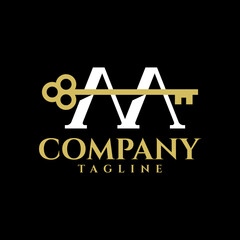 letter AA and a key with elegant classic style. real estate company logo vector template.
