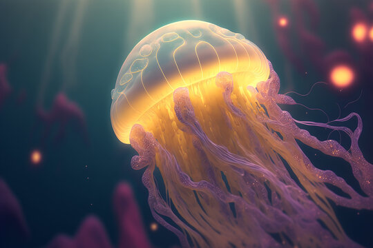 An extremely sharp and detailed portrait of jellyfish macro. Generative AI. Detailed jellyfish. The best picture of a jellyfish.