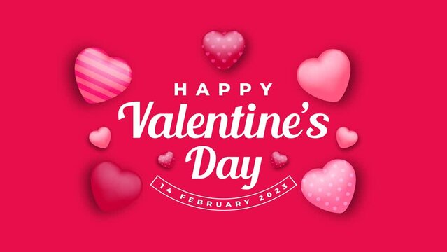 happy valentines day, valentines day celebration animation with heart sign and pink background