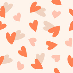 Seamless pattern with multicolored hearts on an orange background. Vector graphics. Suitable for the background of postcards, posters, printing on fabrics, covers.