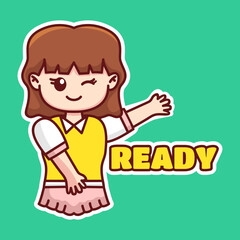 Cute and funny girl sticker illustration
