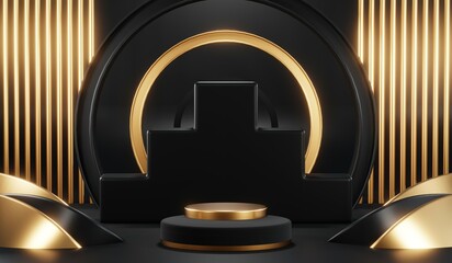 3D rendering of backdrop black podium background show room for black friday products and sale banner