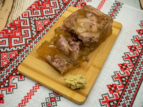 pork meat aspic known as piftie in romanian, christmas romanian traditional dish