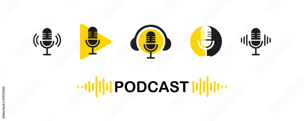Fototapete podcast radio icon set . podcast channel or radio logo design using microphone. voice vector icon, r