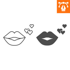 Lips line and solid icon, outline style icon for web site or mobile app, love and mouth, kiss vector icon, simple vector illustration, vector graphics with editable strokes.