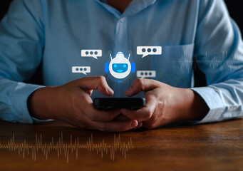 AI Chatbot intelligent digital business service application concept, computer mobile application...