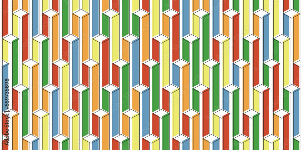 Poster retro abstract covers with black outline, minimal design from columns. colorful geometric and seamle