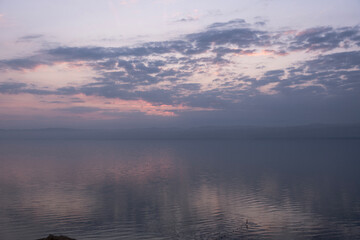 Panoramic view of the Dead Sea from Jordan on a winter day