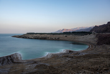 Panoramic view of the Dead Sea from Jordan on a winter day