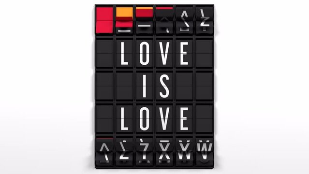 LOVE IS LOVE airport flapper animation. This animation celebrates the pride, diversity, and inclusion. 3D render.
