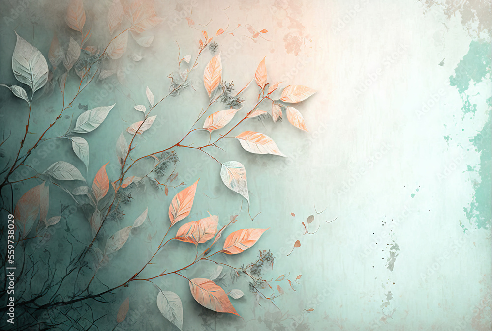 Poster a painting of a tree with leaves on it's branches and a sky background with a light blue sky., gener