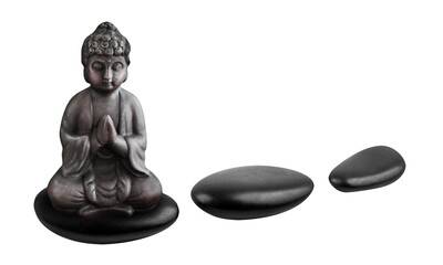 Buddha und schwarze Steine   Hintergrund transparent PNG cut out