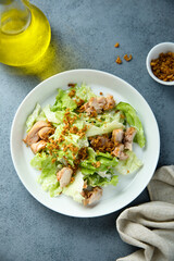 Fototapeta na wymiar Homemade chicken salad with crunchy onion