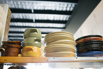 Bowls and plates in stacks