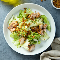 Homemade chicken salad with crunchy onion