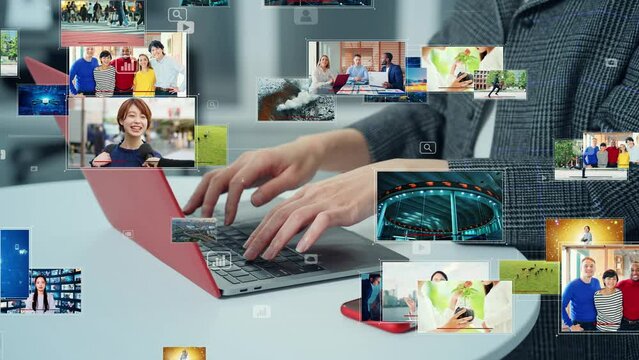 PC user and various video screens. Streaming video. Video distribution service. NFT. Non-fungible token. Image generation AI.