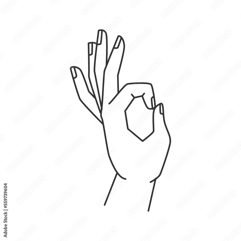 Poster okay symbol hand gesture, isolated fingers forming circle abstract thin line icon. assurance of agre