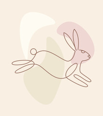 Poster with one continuous line drawing of a jumping bunny
