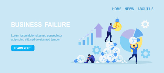Business fail, aspiration to success. Effort to invent new innovation, motivation to success. Businessman learn from mistake. Finding new solutions, generating ideas, solving problems. Brainstorming