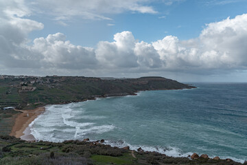 Cliffs and the sea views of Gozo island. 