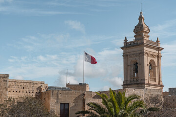 The flag of Malta on Gozo island. 