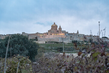 Fototapeta na wymiar Evening view over Mdina in Malta. 