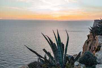 Sunset in Gozo with a view over the beautiful cliffs. 