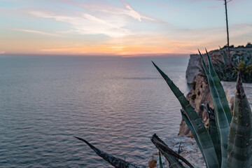 Sunset in Gozo with a view over the beautiful cliffs. 