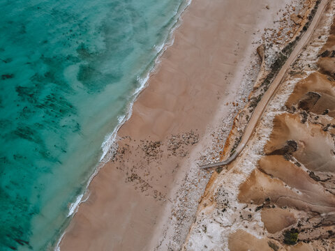 Aerial view of Port Willunga Beach - Old Jetty and walkway and stairs to beach from above