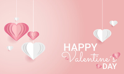 Gradient background with 3D effect paper hearts. Paper art Vector illustration. Love, valentine's day. Vector illustration