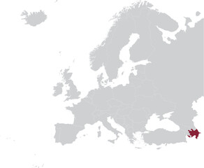 Maroon Map of Azerbaijan within gray map of European continent
