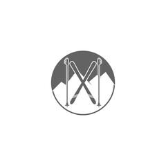 Mountain skis and ski poles icon isolated on white background