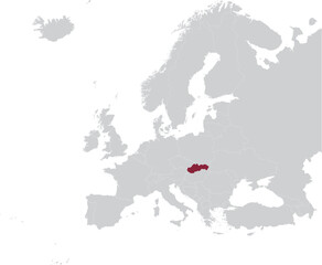 Maroon Map of Slovakia within gray map of European continent