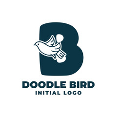 letter B doodle bird initial vector logo design