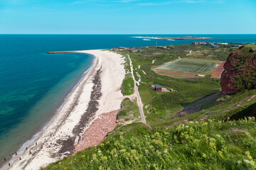 View of the north beach and the soccer field on the island of Heligoland.