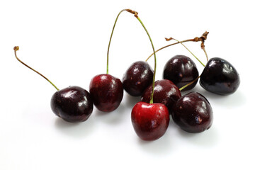 Czereśnie, owoce, fruit, red cherries on a white background, - obrazy, fototapety, plakaty