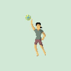 illustration vector graphic of pixel art character doing sport good for your project and game