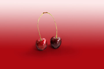 Czereśnie, owoce, fruit, red cherries on a white background, - obrazy, fototapety, plakaty