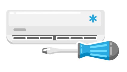Illustration of repair air conditioner. Icon or image for industry and business.