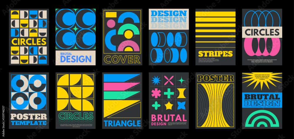 Poster brutalism poster template. modern simple flyer layout with simple abstract geometric shapes vector s
