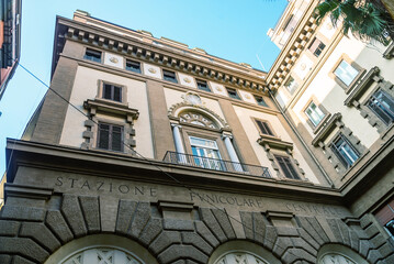 Obraz premium Facade of the the Central funicular station in Augusteo square.Naples, Italy