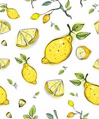  Color vector pattern from the Lemonade set. Lemon clipart, drinks, frame, twigs and fresh drinks.