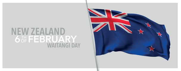 New Zealand waitangi day greeting card, banner with template text vector illustration